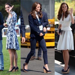 Stuart Weitzman Navy Suede Corkswoon Heel Wedges Size 8 Kate Middleton